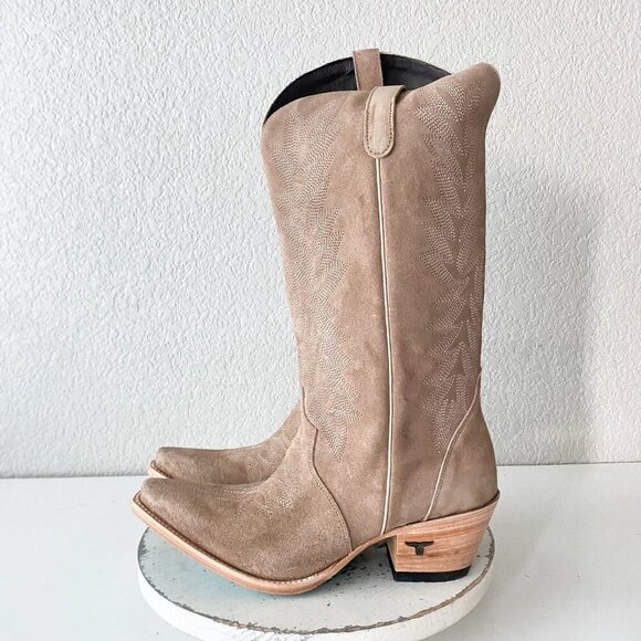 Lane Gallatin Womens Cowboy Boots 11 Latte Suede Cowgirl Western Mid Calf Tall - Picture 4 of 11